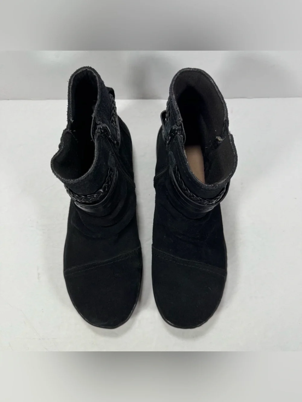 Clarks Collection Black Suede Leather Cora Braid Ankle Boots Women Size 6.5M